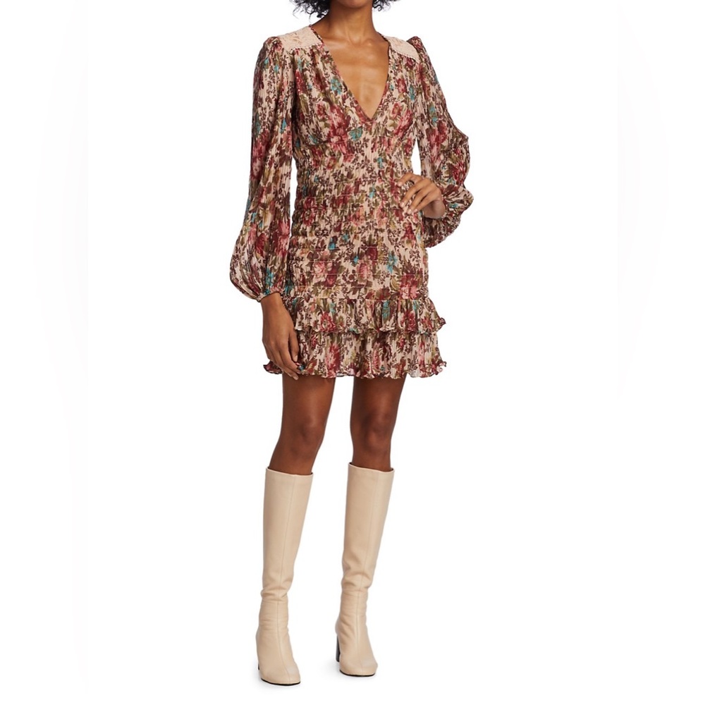 NWT byTiMo Floral Tiered Plissé Minidress